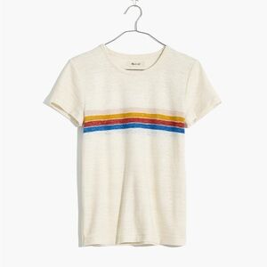 Madewell Hi-Fi Shrunken Tee in Cream with Multicolor Stripes in XL.